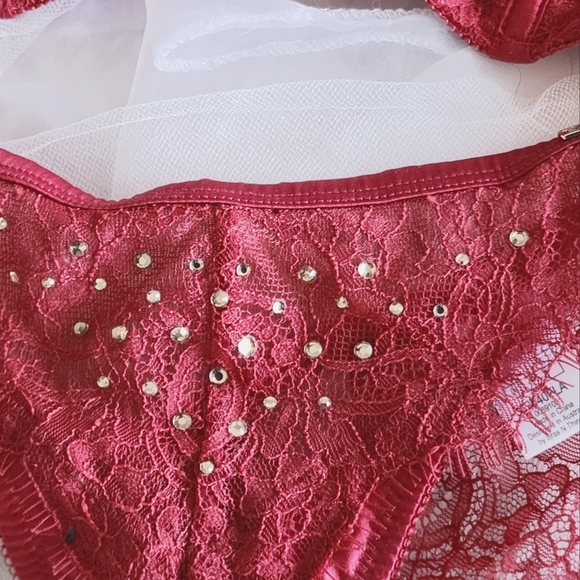 NWOT BRAS N THINGS sz 12B 2 piece lingerie set in Christmas red with diamantes - Picture 11 of 16